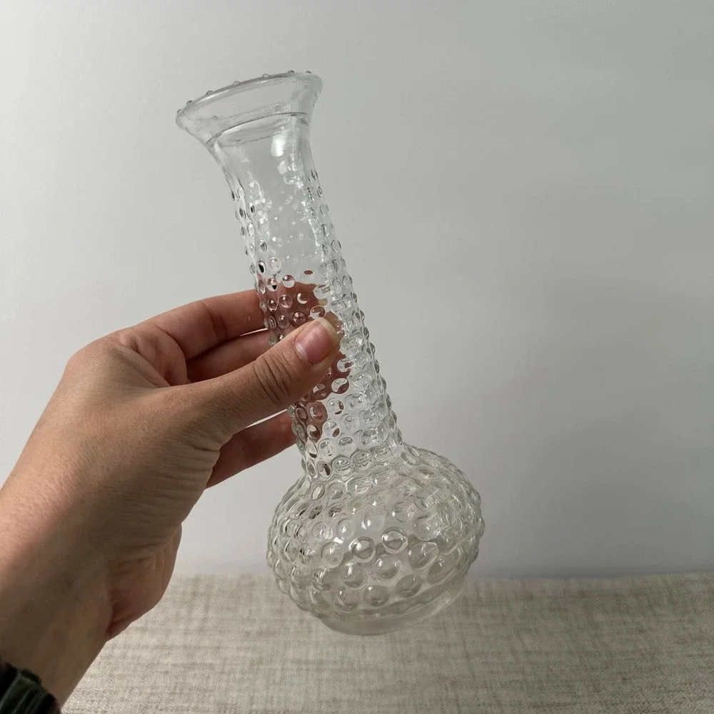 Vintage Clear Glass Bud Vases Set of 3 Hobnail Bubble Textured Pressed Glass USA